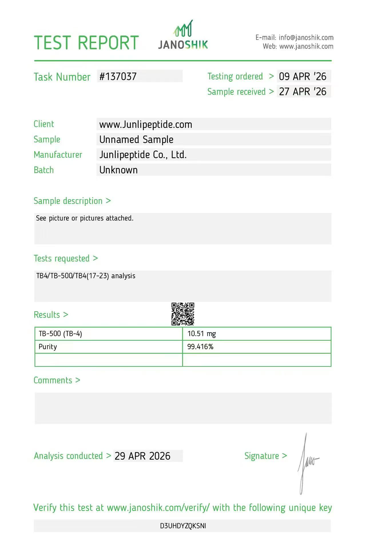 Junli Peptide COA 1