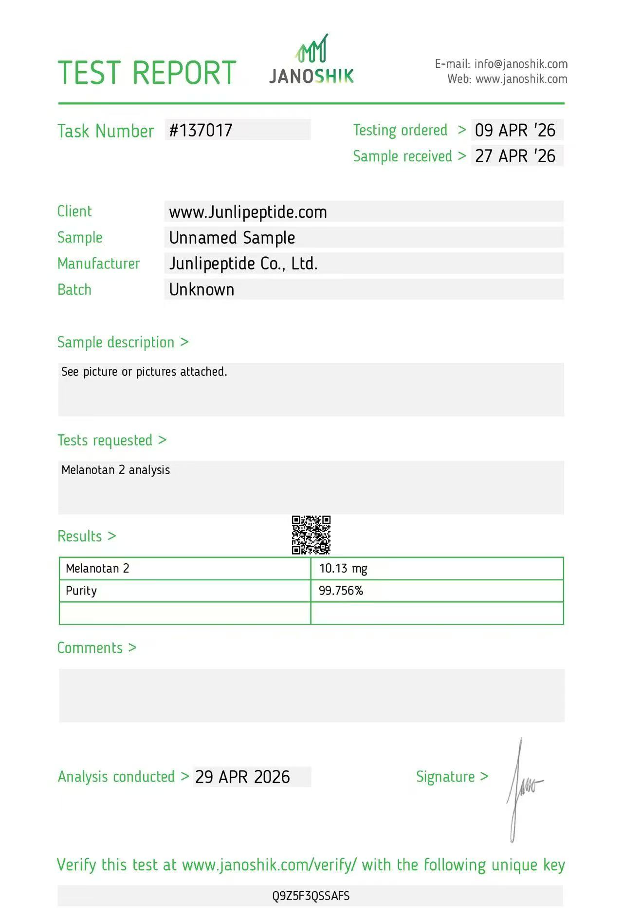 Junli Peptide COA 3